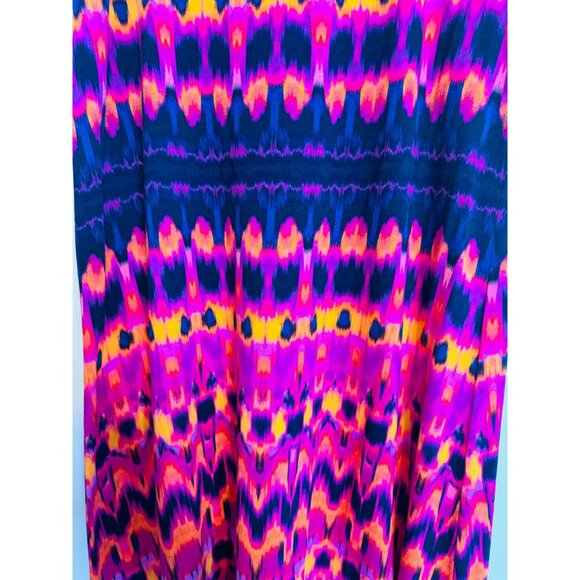 2/$30 Cynthia Rowley M Vibrant Ikat Pattern Maxi Skirt Magenta, Navy, Black - Picture 6 of 12